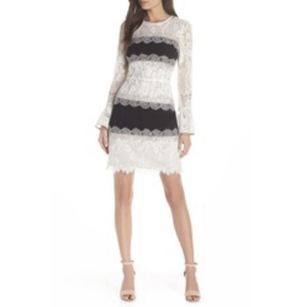 NEW! Harlyn Lace Long Sleeve Mini Dress Sz Small Black/white Feminine Event